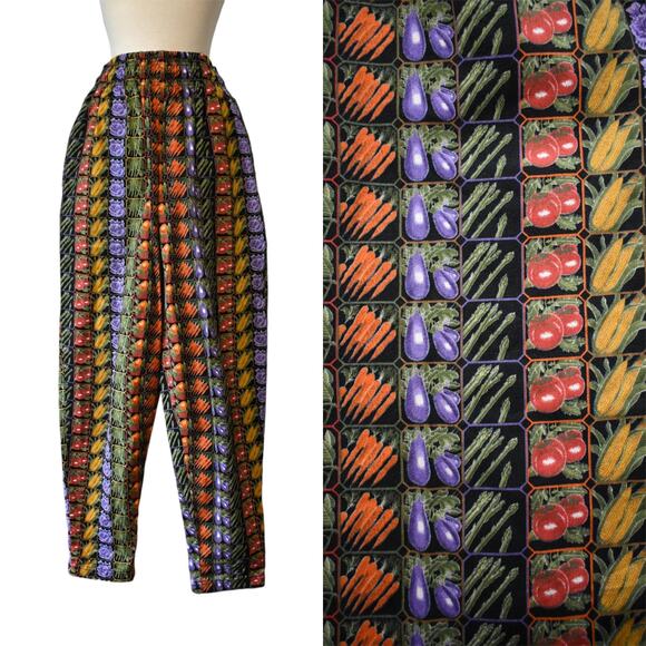 Vintage 80s RARE Chefwear UNISEX Novelty Rainbow Vegetables Veggies Vegan Pants - Picture 1 of 9